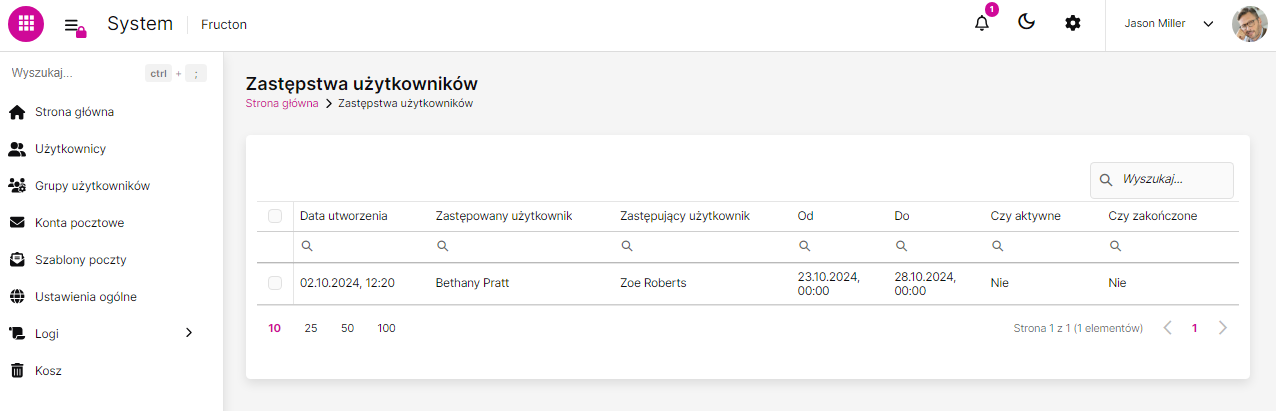 Systemowa lista zastępstw