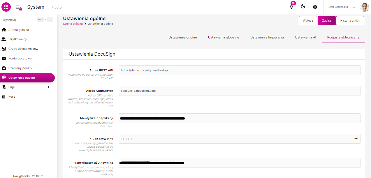 Konfiguracja integracji DocuSign
